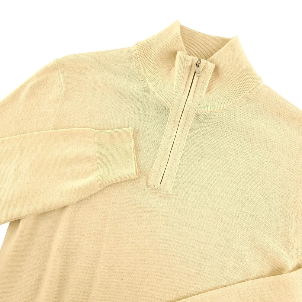 Banana Republic Sweater Mens M Beige Merino Wool 1/4 Zip Mock Neck Knit Pullover